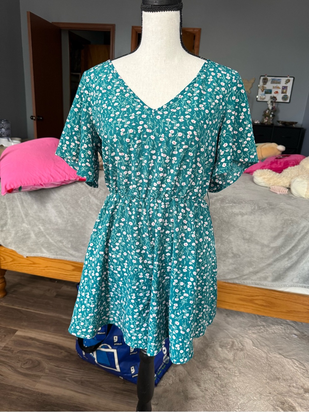 Teal Floral V-Neck Short Sleeve jumpsuit